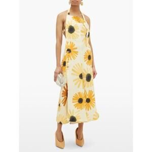 Jacquemus Tablier Sunflower Print Open Back Halter Neck Apron Dress Yellow Sz 42